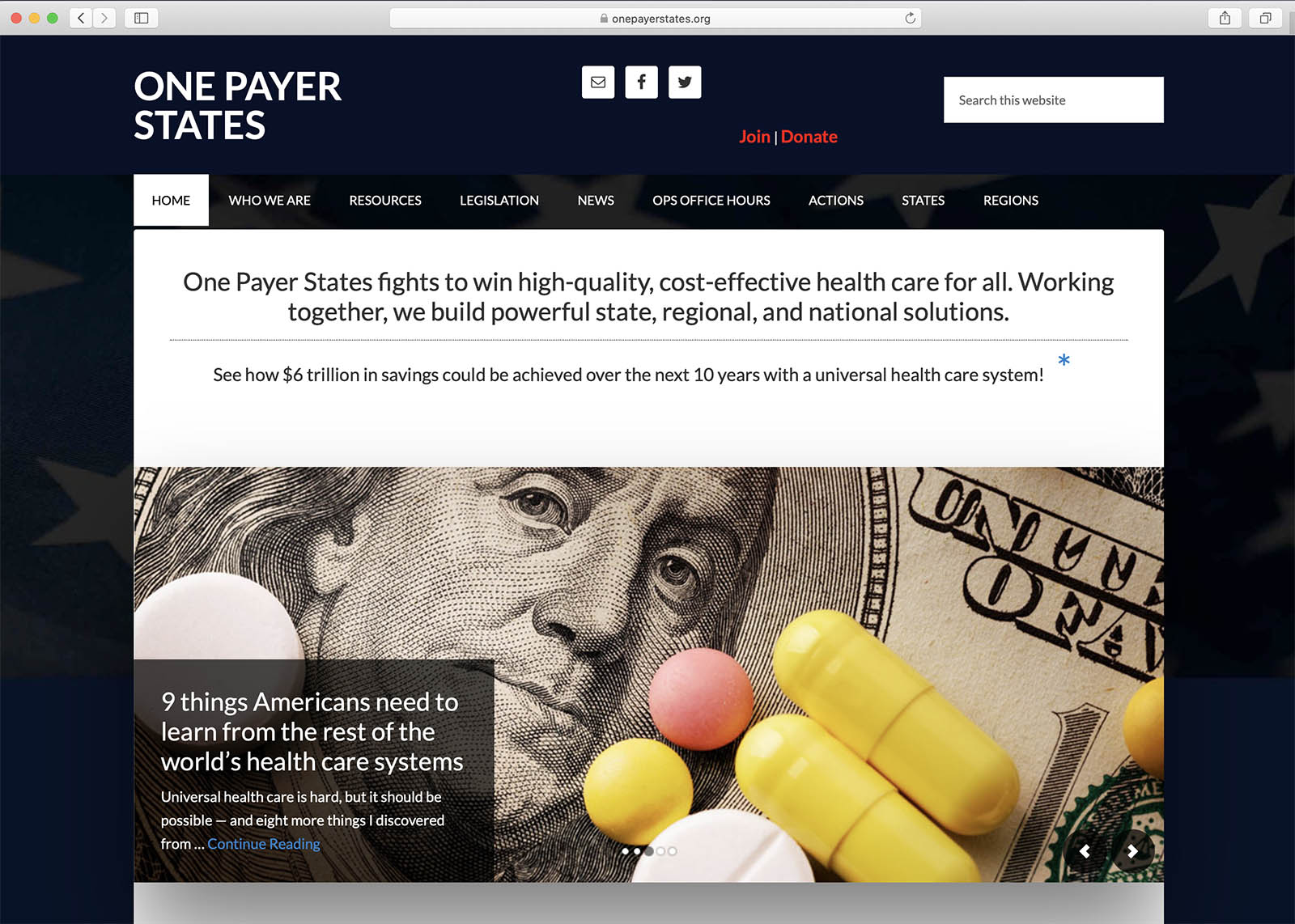 one payer states website